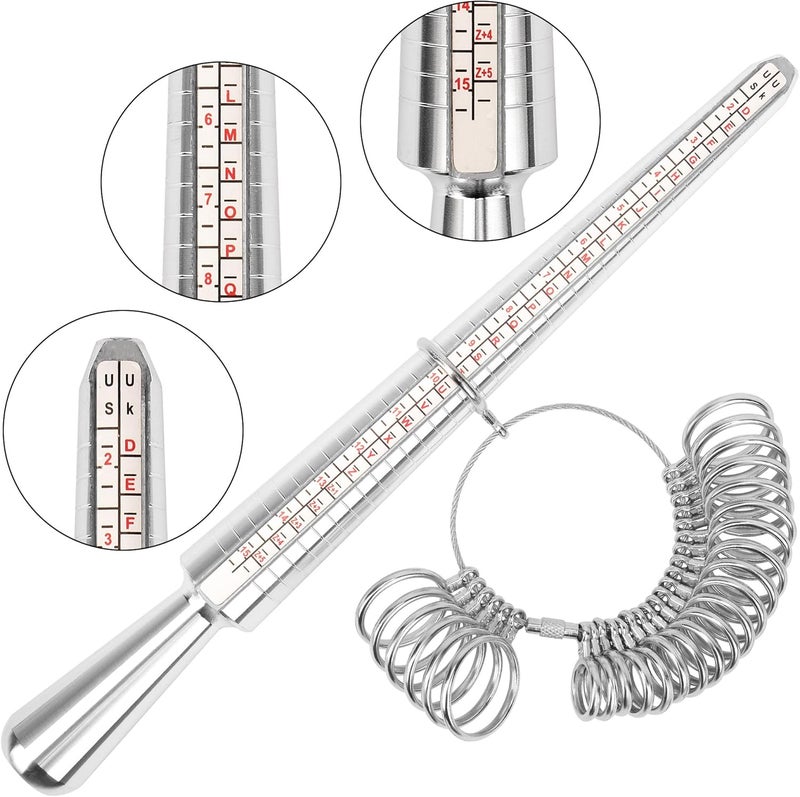 TUNQISM 4 Pcs Ring Sizer Measuring Tool Kit, Ring Mandrel Measurer, 27 PCS Premium Steel Measuring Ring Tool, US Ring Size 0-13, 2 PCS Reusable Finger Size 1-17 USA Rings Size with Magnified Glass - Image 2